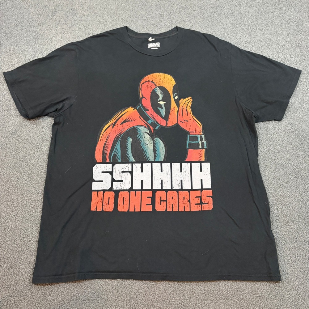 Marvel T-Shirt Mens XL Black Deadpool Sshhhh No One Cares Graphic Short Sleeve